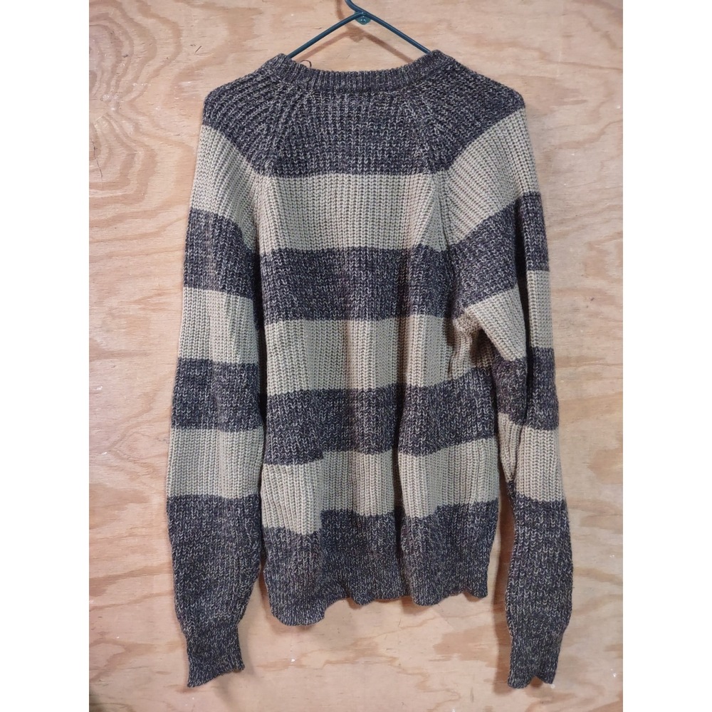 Oakton Limited Vintage Mens Striped Knit Sweater Grey Beige Crewneck Size M